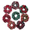 8 Pcs Winter Polyester Hair Scrunchies Woven Christmas Hair Band Red Green Snowflake Elastics Hair Ties