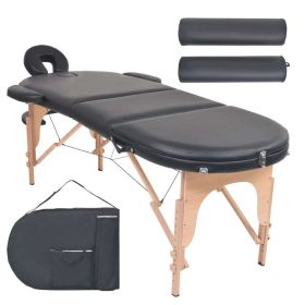 Folding Massage Table 1.6" Thick with 2 Bolsters Oval Black