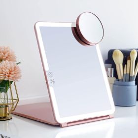 Large Cosmetic Mirror With Light Portable Make-up Rechargeable Folding Makeup (Option: Rose gold-L and magnifying glass)