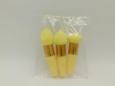 Three Brushes Set Sponge Beauty Blender Cushion Compact Wet And Dry Dual-use Beauty Blender Makeup Tools (Color: Yellow)