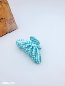 9CM Plaid Barrettes Girly Temperamental Hollow Grip (Option: Begonia Blue 9cm)