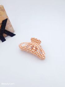 9CM Plaid Barrettes Girly Temperamental Hollow Grip (Option: Orange 9cm)