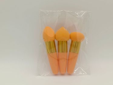 Three Brushes Set Sponge Beauty Blender Cushion Compact Wet And Dry Dual-use Beauty Blender Makeup Tools (Color: Orange)